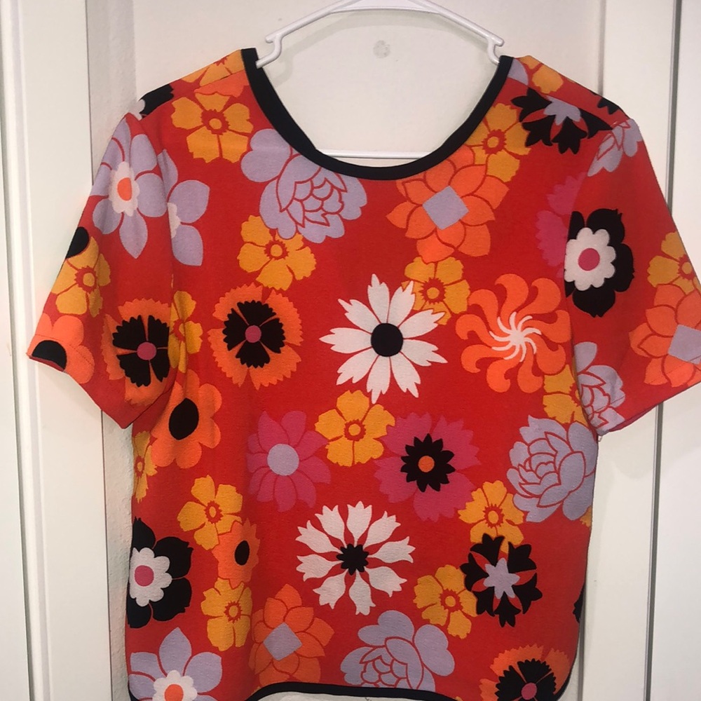 Victoria Beckham by Target Floral Patterned Top with Black Trim. Spring